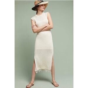 Anthropologie Callahan Knitwear Isla Fringe Knit Midi Dress Ivory Cream w/slip